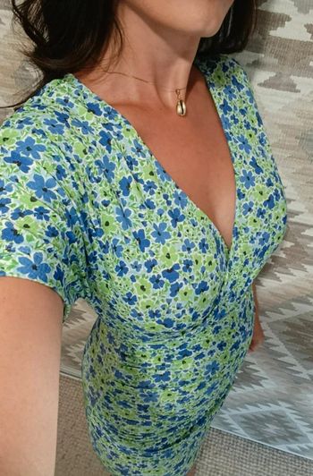 Petite robe d'été Pull & Bear vert bleu fleurs courte S stretch