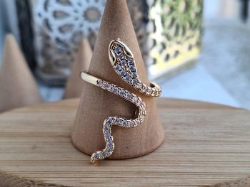 Bague ouverte dorée avec strass forme serpent en Acier Inoxydable Bague de fiançailles pour femme