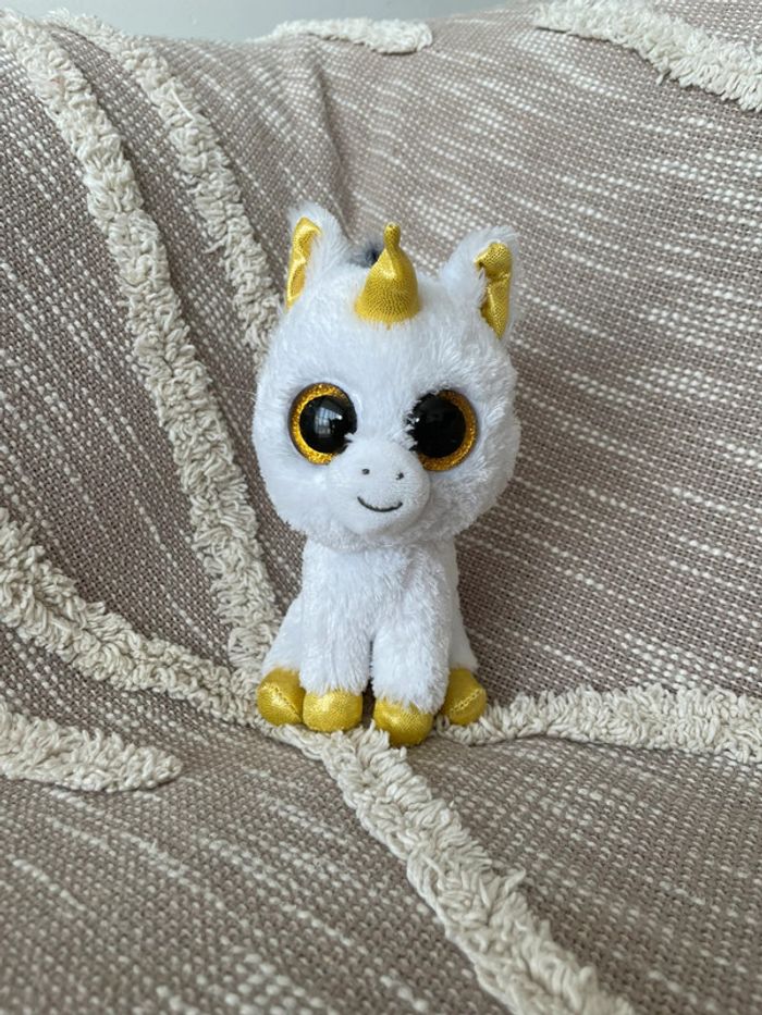 Peluche doudou 18cm TY licorne blanc gris et jaune très bon état