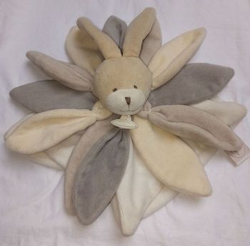 Doudou mouchoir chien lapin garçon doudou et Compagnie gris, beige, étiquette 