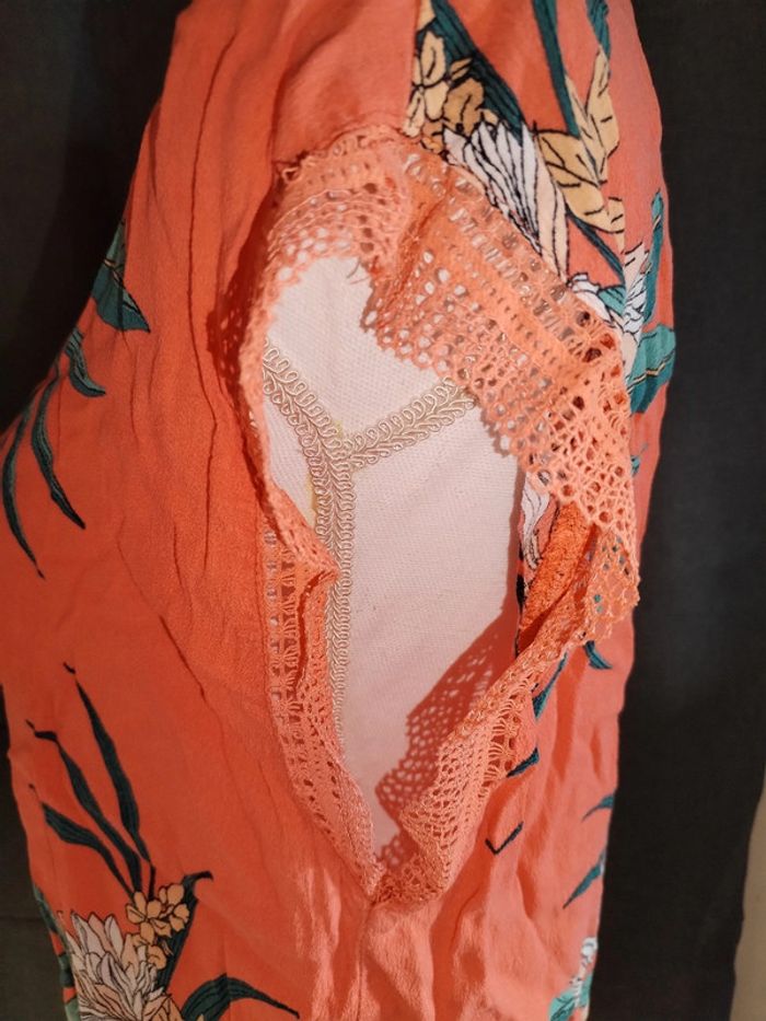 haut fleuri , corail - sans manche taille 44 - photo numéro 5