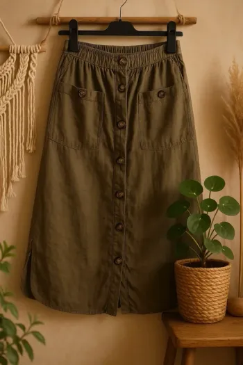 Jupe kaki pour l’été de Costes taille M pour femme