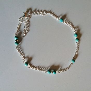🌸Bracelet argenté et perles turquoises Neuf 🌸