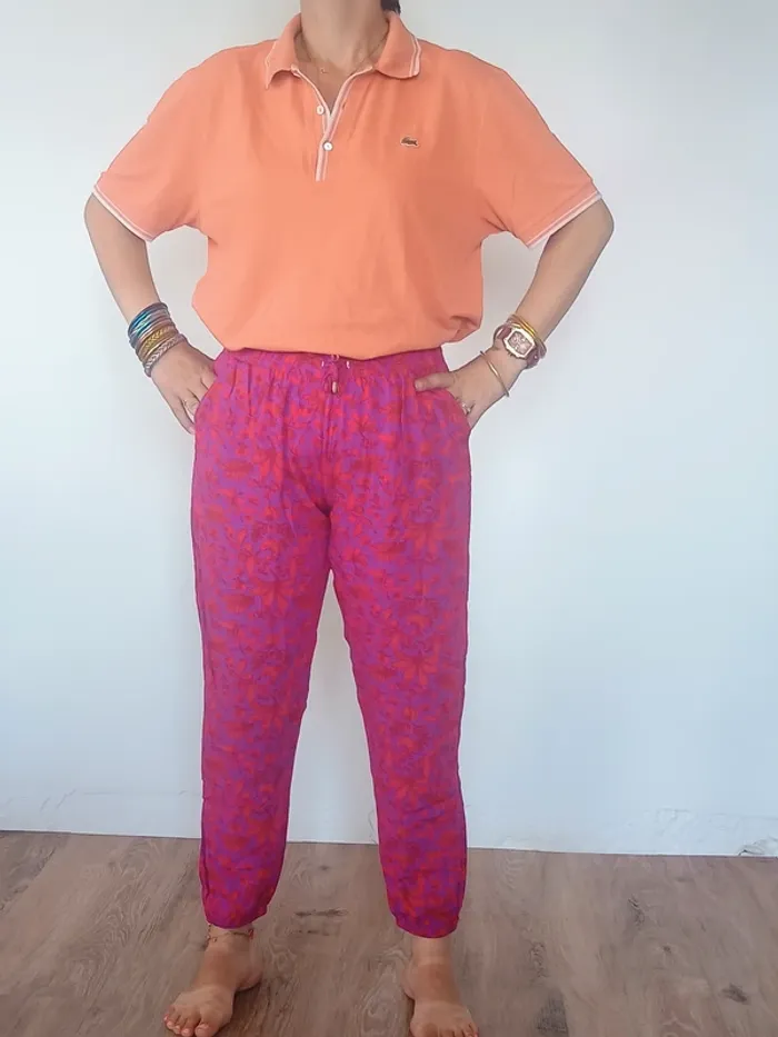 Pantalon 3/4  rose fuchsia et violet, taille 38 - photo numéro 2