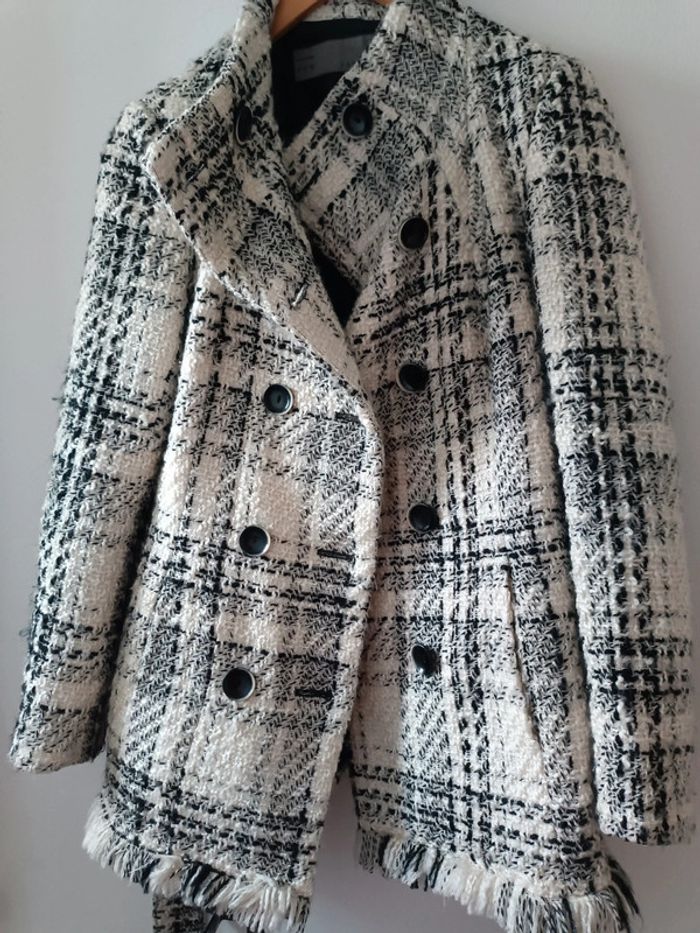 Veste/manteau col officier ZARA - tweed - crème - taille M - neuve - photo numéro 2