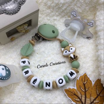 Attache tétine silicone personnalisé renard