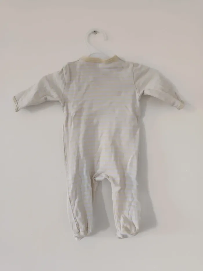 Grenouillère pyjama léger blanc à rayures jaunes lune étoile bébé 3 mois Kiabi - photo numéro 2