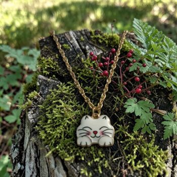 Collier Chat Blanc Kawaii – Chaîne Dorée
