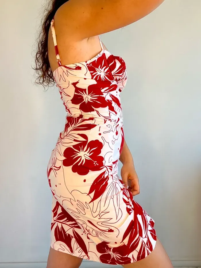 Robe vintage d’été à fleurs y2k rouge et blanc taille XS/S - photo numéro 7