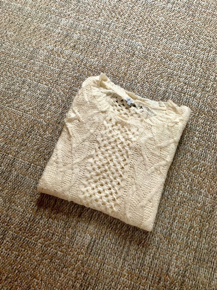 Pull long D’hiver façon tricot Knitwear cable vintage beige crème