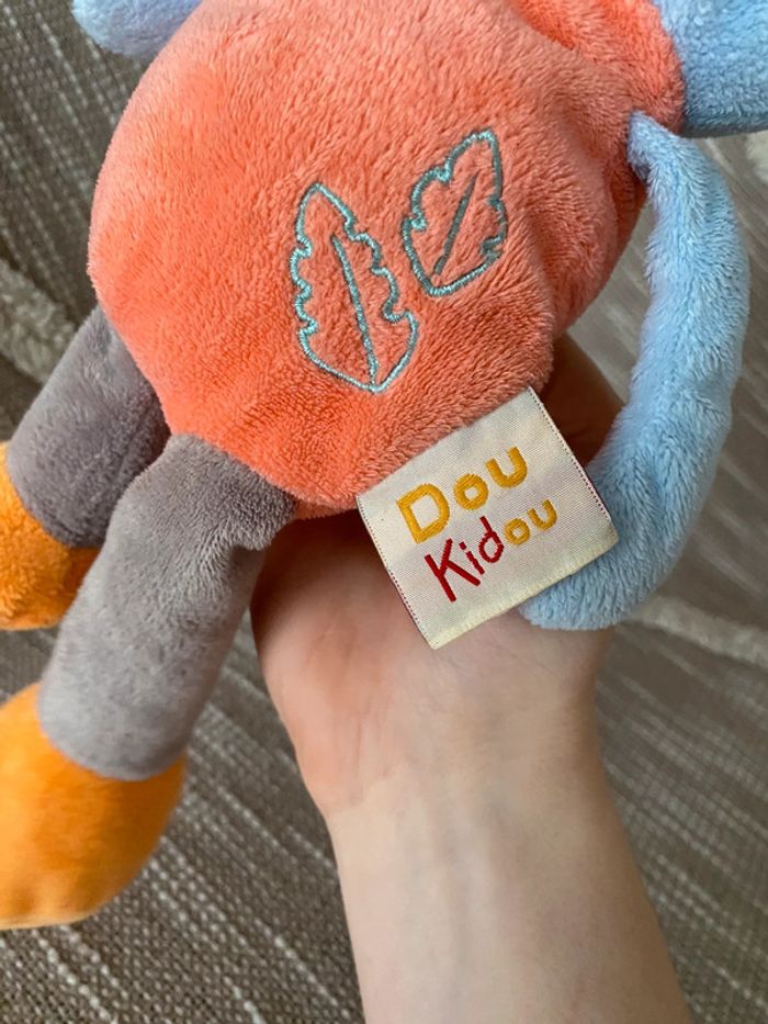 Peluche doudou 30cm Doukidou ours bleu et orange feuille très bon état - photo numéro 4
