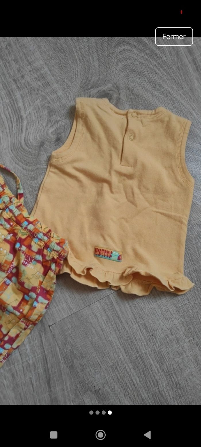 Lot ensemble short et débardeur fille 12 mois jaune et orange - photo numéro 4