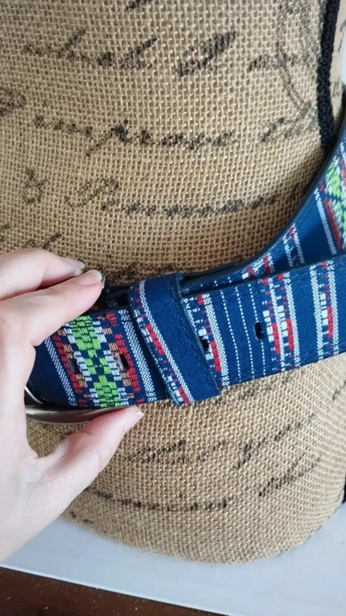 Ceinture bleu marine rayes colorés 85 cm - photo numéro 6