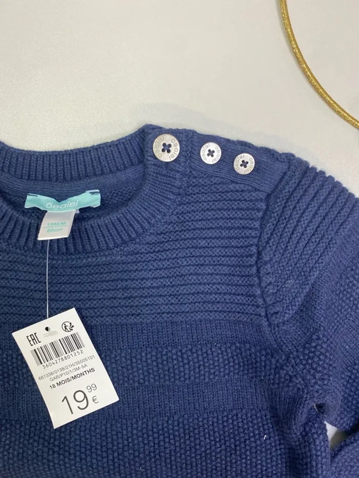 Pull bébé garçon - maille - bleu - neuf - Obaïbi - Taille 18 mois - photo numéro 5