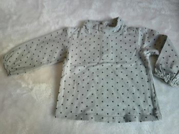 T-SHIRT col roulé gris pois noir 6 mois bébé fille