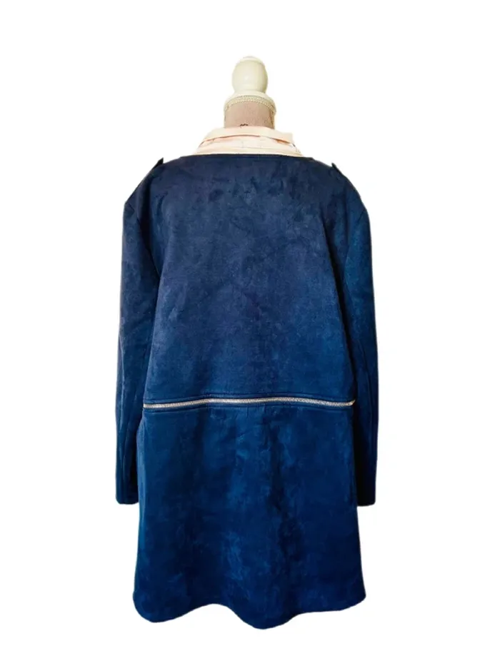 💙Veste vintage bohème 2-en-1 Carnaby mi-longue ou courte Taille 42/XL Versatile navy suede jacket💙 - photo numéro 7