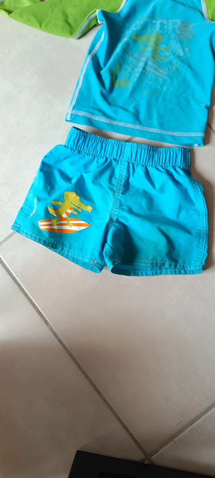 Lot t shirt UV + short bleu crocodile tribord Decathlon - photo numéro 6