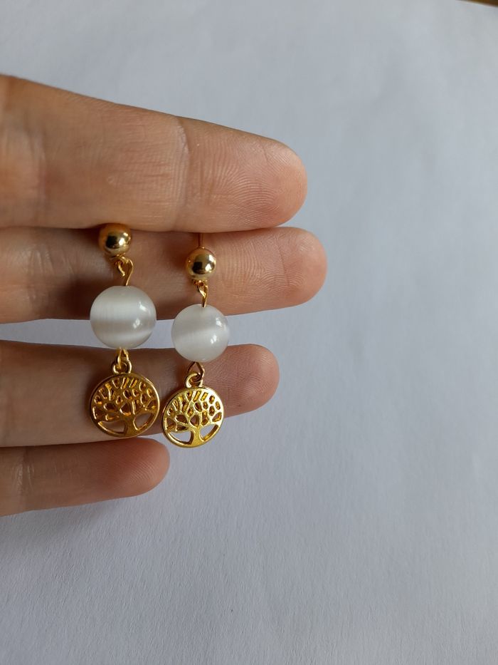 Boucles d'oreilles pierres de lune et arbre de vie - photo numéro 7