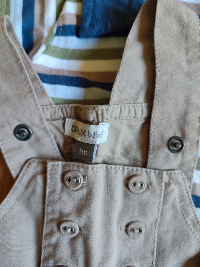 Lot tenue Neuve salopette Dpam bébé + polo manches longues Cramouille en 1M - photo numéro 4