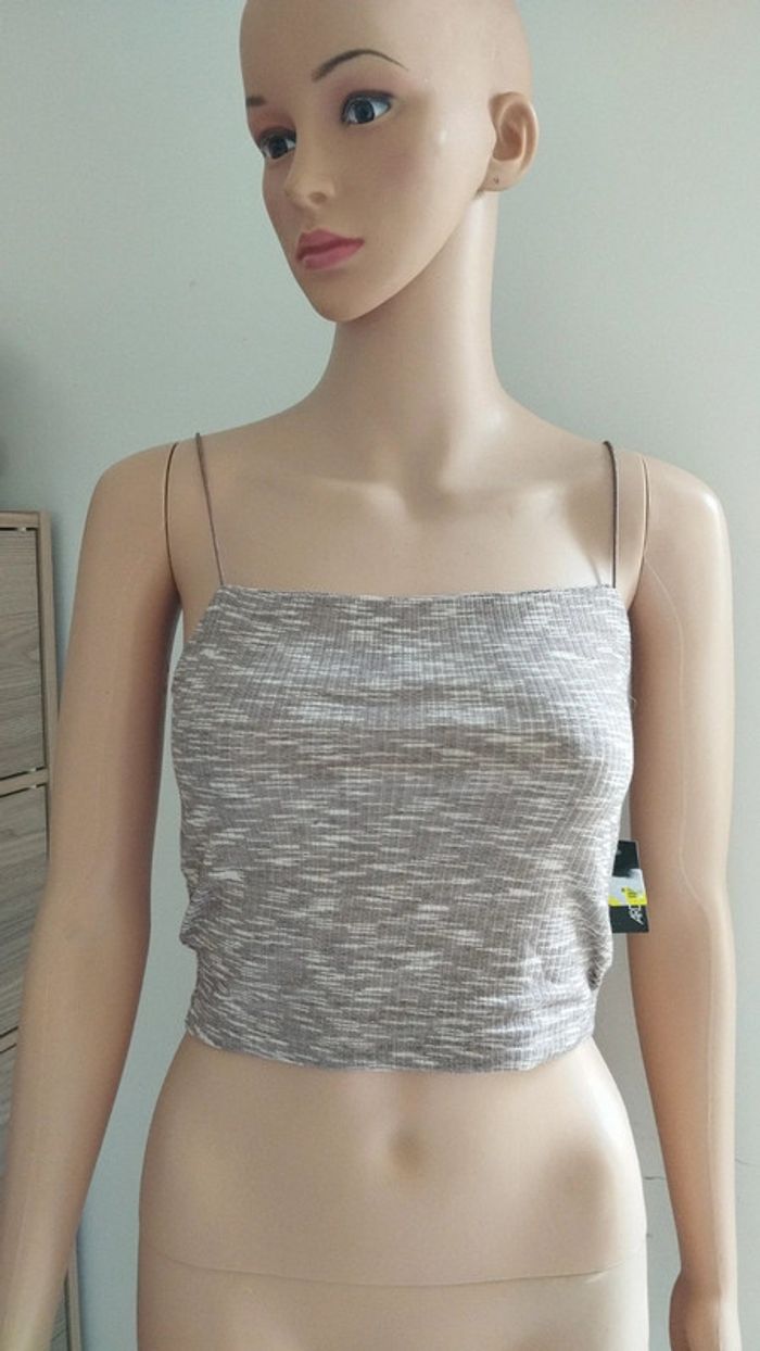 Top haut court debardeur marron beige femme taille xs - photo numéro 2