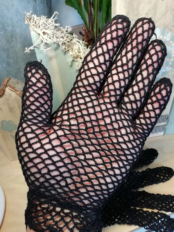 Gants resille noir black glove retro pin up vintage - photo numéro 3