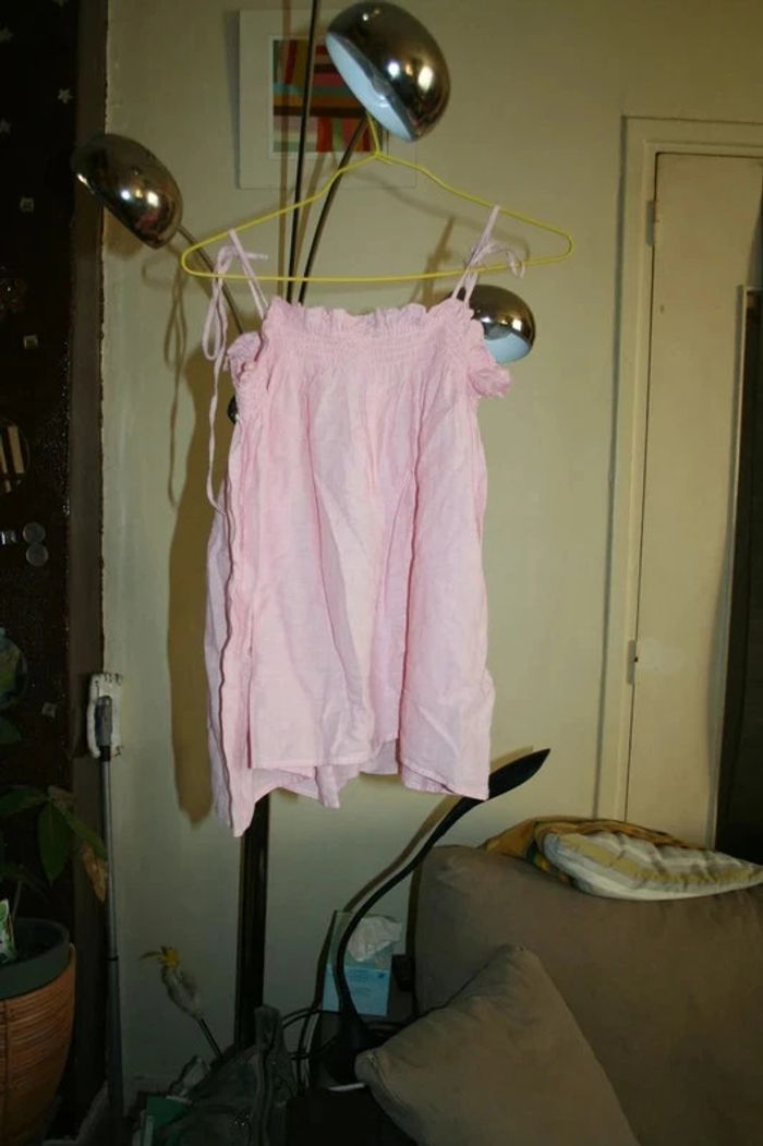 🌸Top à bretelles lin rose pâle évasé Taille 38 "Mango" Neuf 🌸 - photo numéro 2