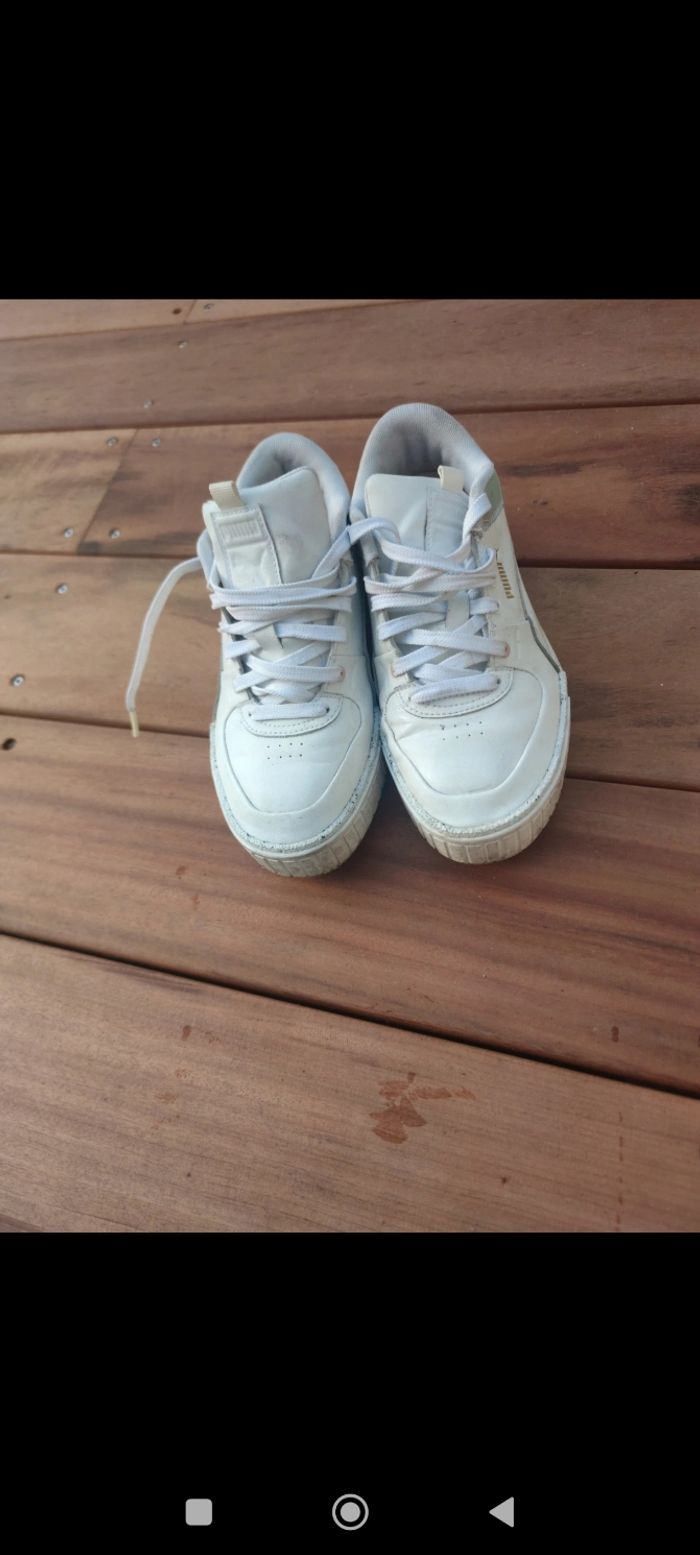 Baskets sneakers 38 compensées Puma blanche et vert amande - photo numéro 6