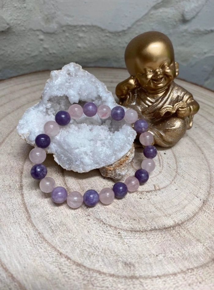 Bracelet lepidolite et quartz rose 18 cm , lithothérapie - photo numéro 5