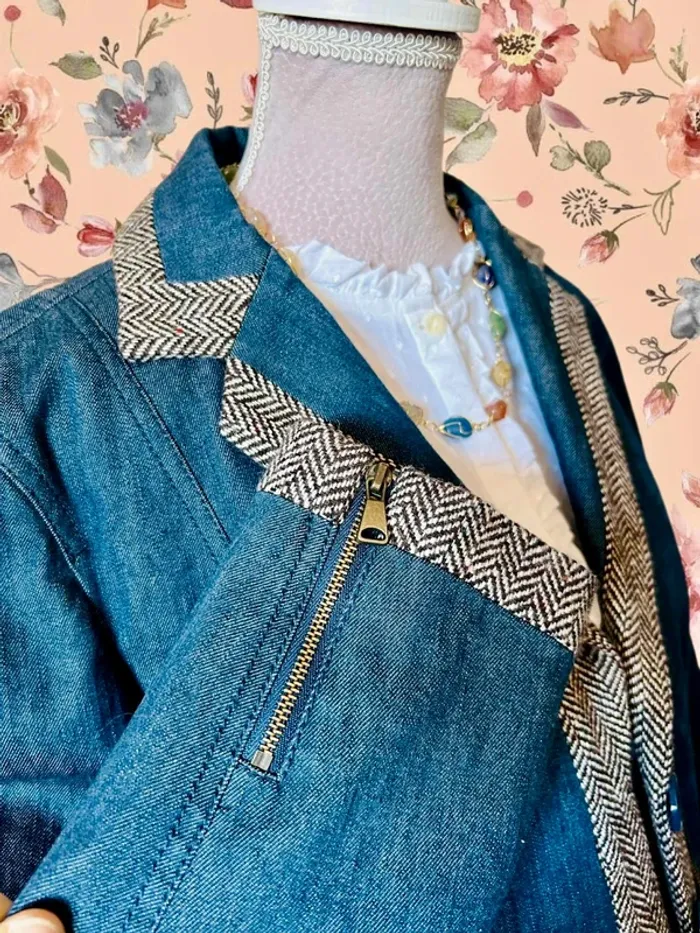 💙🌿Veste jean vintage chic taille S/36 Alain Manoukian Denim & Chevron retro jacket🌿💙 - photo numéro 8
