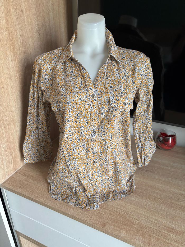Chemise fleuri Armand Thierry jaune bleu taille S - photo numéro 6