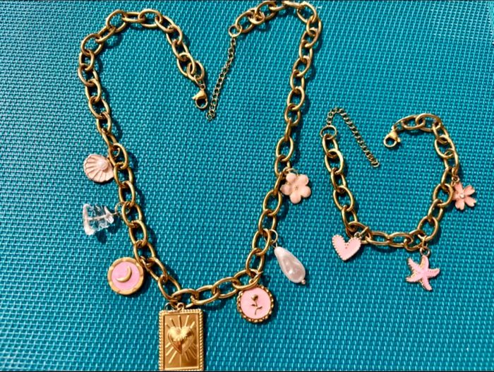 Parure collier + bracelet en acier inoxydable doré - photo numéro 2