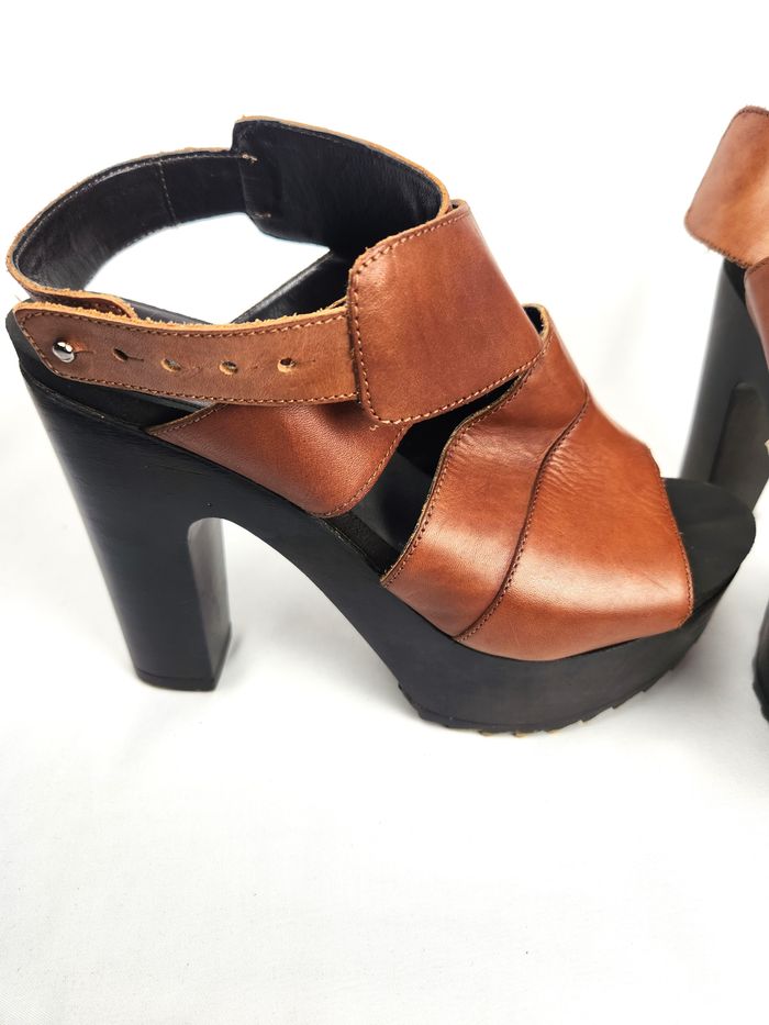 Sandales Sisley Femme Cuir Marron Plateformes Compensées Taille 38 - photo numéro 2