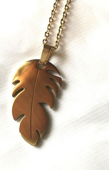 Collier Pendentif Plume Rigide Souple Bijou Doré Fantaisie Hommes Femmes