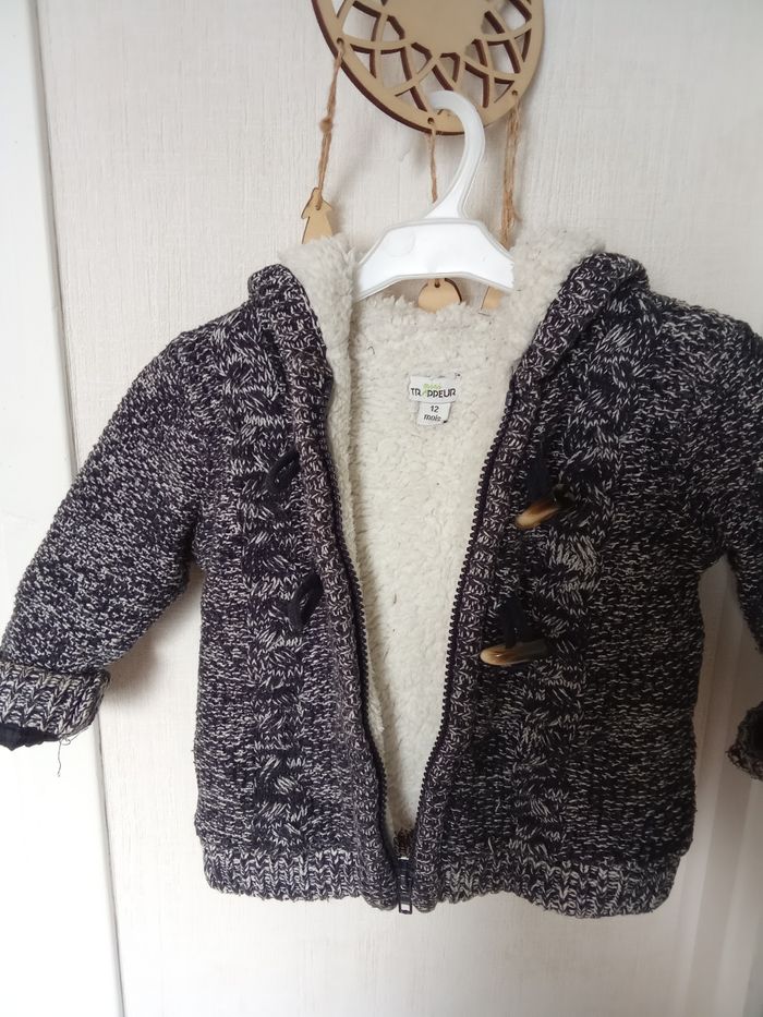 Gilet, veste, manteau chaud, épais, mi saison, 12 mois gris garçon, intérieur doublé - photo numéro 3