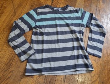 t-shirt manche longue garçon à rayure gris et bleu NKY taille 10ans