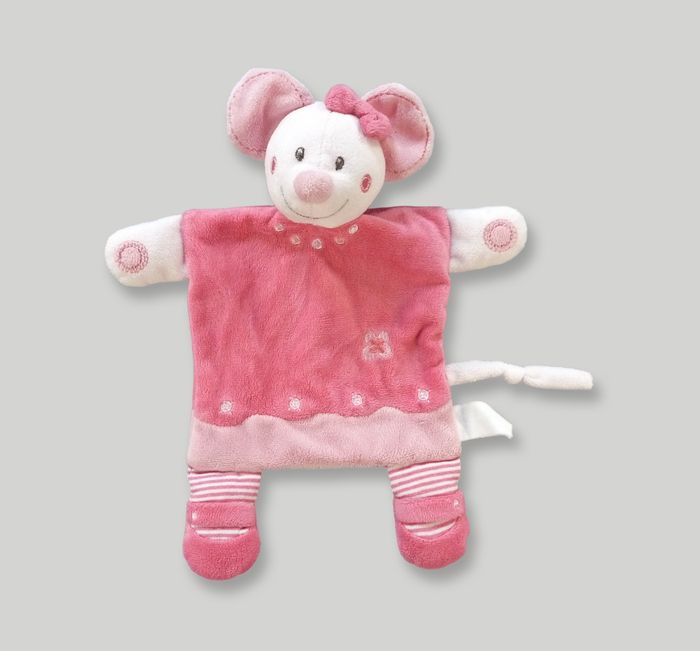 Doudou souris plat velours rose fleurs Nicotoy 26 cm - photo numéro 2