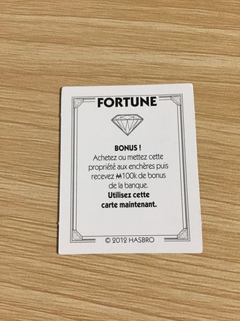Carte Fortune bonus pièce détachée jeu de société Monopoly Millionnaire #A45