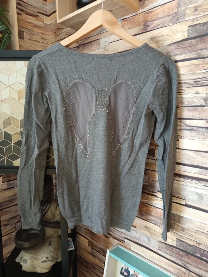 Pull léger gris ailes dans le dos