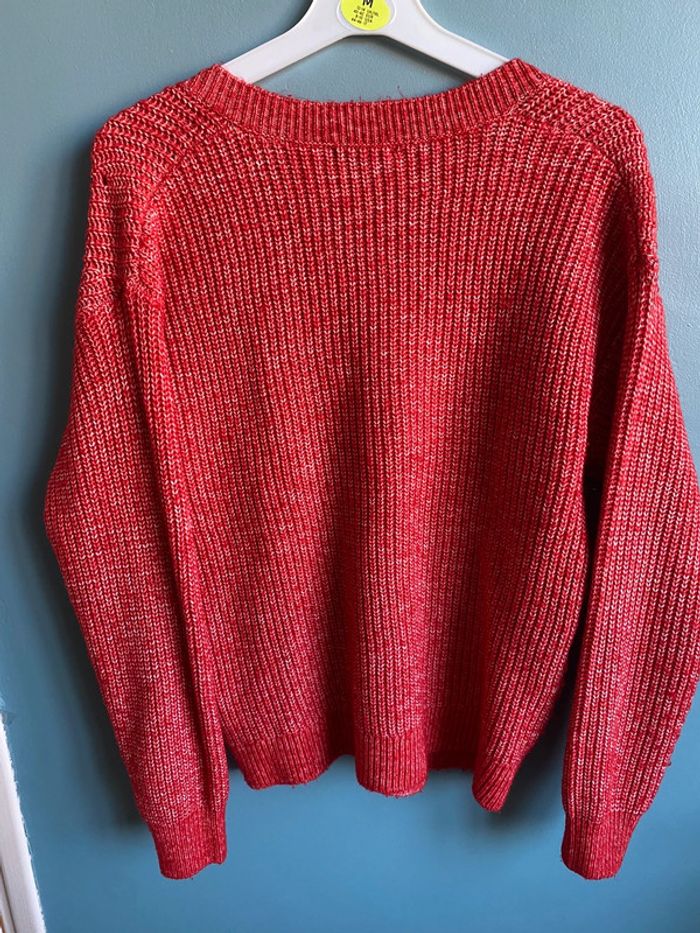 Pull à grosse maille rouge chiné taille M - photo numéro 4