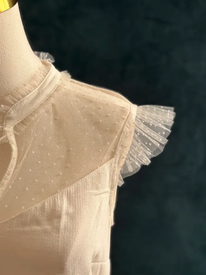 Top blanc sans manches Naf naf – plumetis et volants tulle – Taille M - photo numéro 3