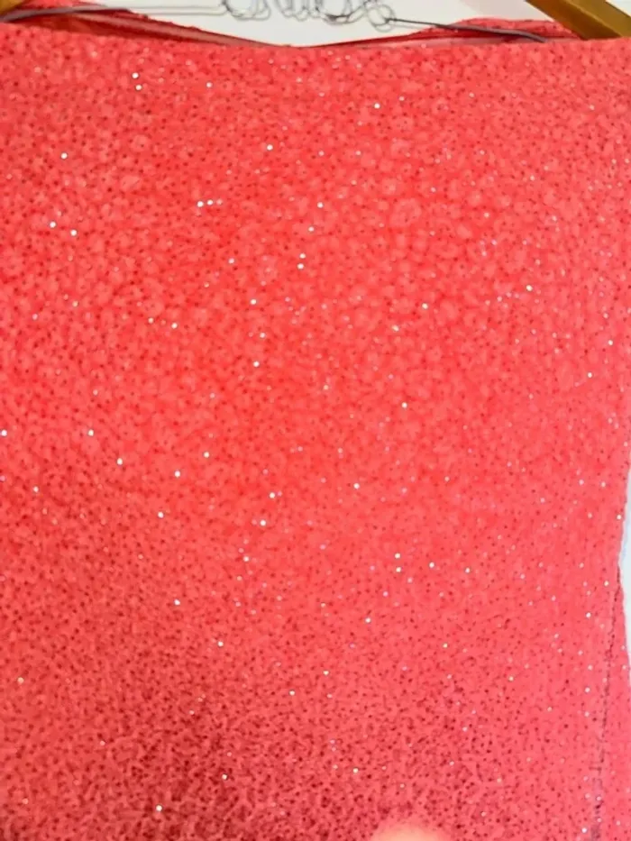 Femme M - robe soirée cocktail corail paillette - photo numéro 5