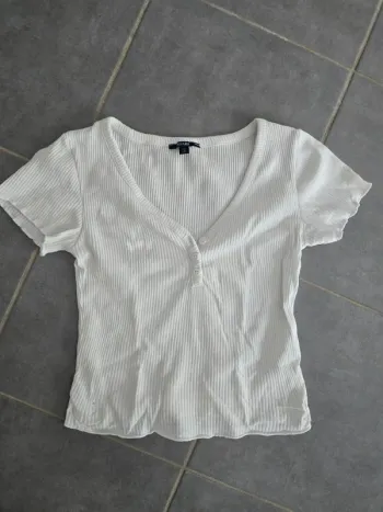 Tee shirt blanc côtelé