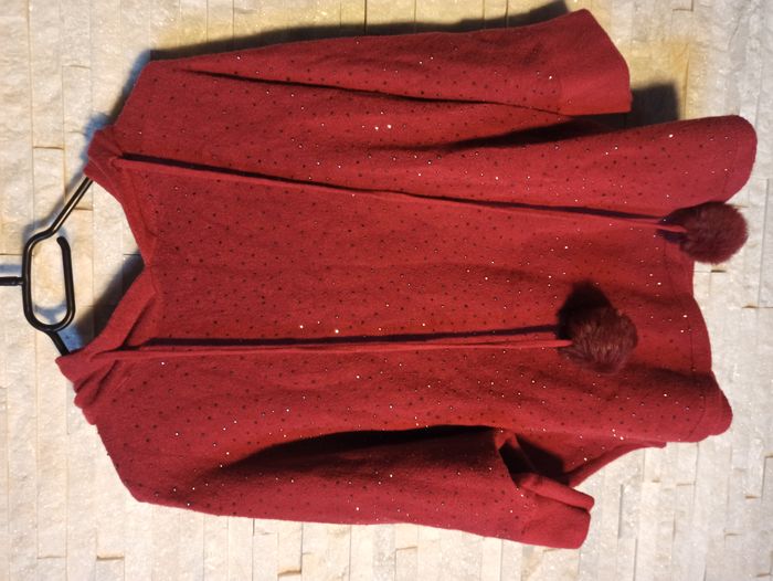Pull à Capuche Bordeaux avec Strass Femme Taille L - photo numéro 2
