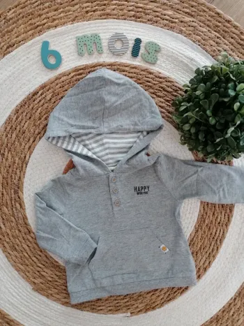 Sweat gris à capuche - Tape à l'oeil - 6 mois