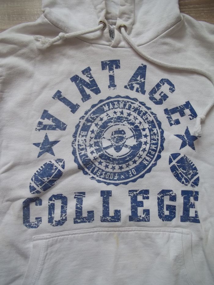 Sweat à capuche blanc "Vintage College" Maxway M - photo numéro 2