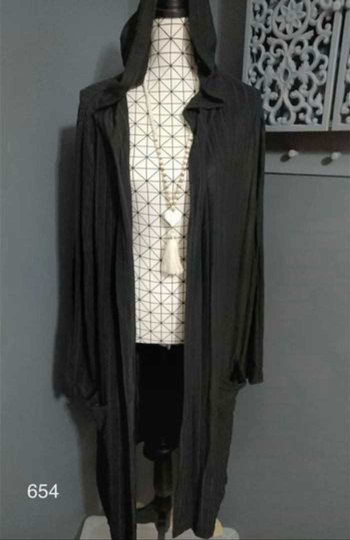 Cardigan Long à Capuche Grande Taille 58/60 – Noir, Manches Longues, Confort Automne/Hiver 🖤