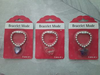 Lot de 3 Bracelets Mode - Cœur violet, étoile violette & 2 cœurs roses