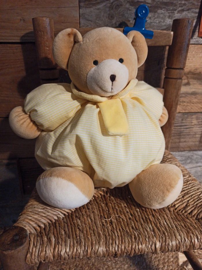 Peluche ours boule jaune vichy Nicotoy tbe - photo numéro 2
