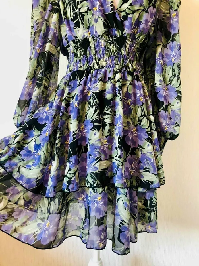 💜🌿Robe courte à volants 36/38 coquette fairycore cottagecore whimsigoth Floral ruffled Mini Dress🌿💜 - photo numéro 8