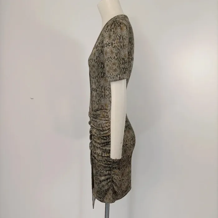 Robe courte imprimé serpent Cmt atelier taille 38 drapée col V manches courtes stretch A221 - photo numéro 3